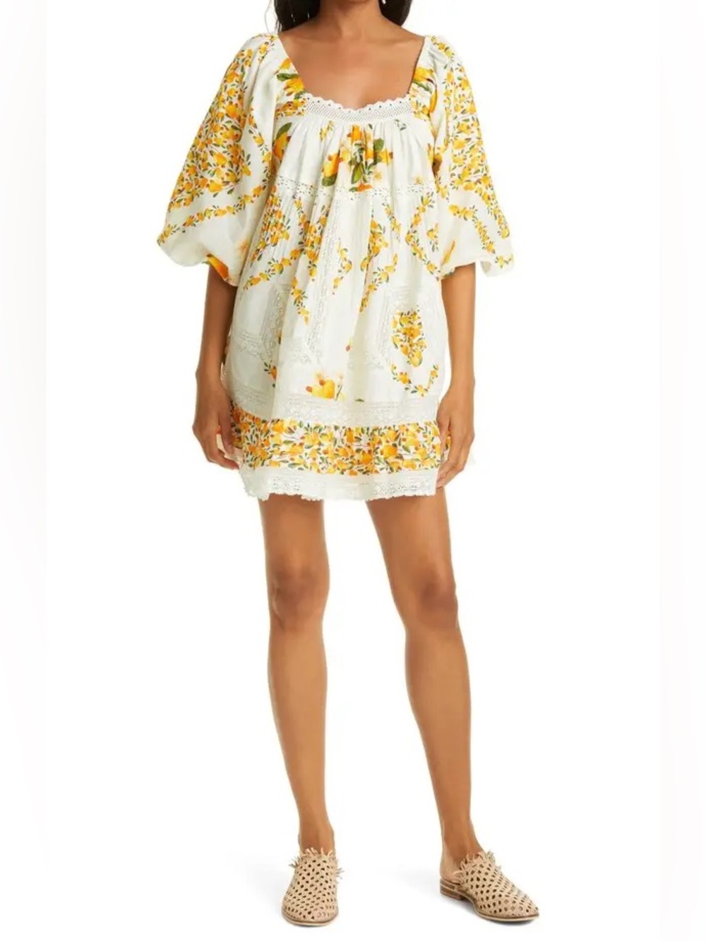FARM Rio White Mini Dress with Yellow Floral Print